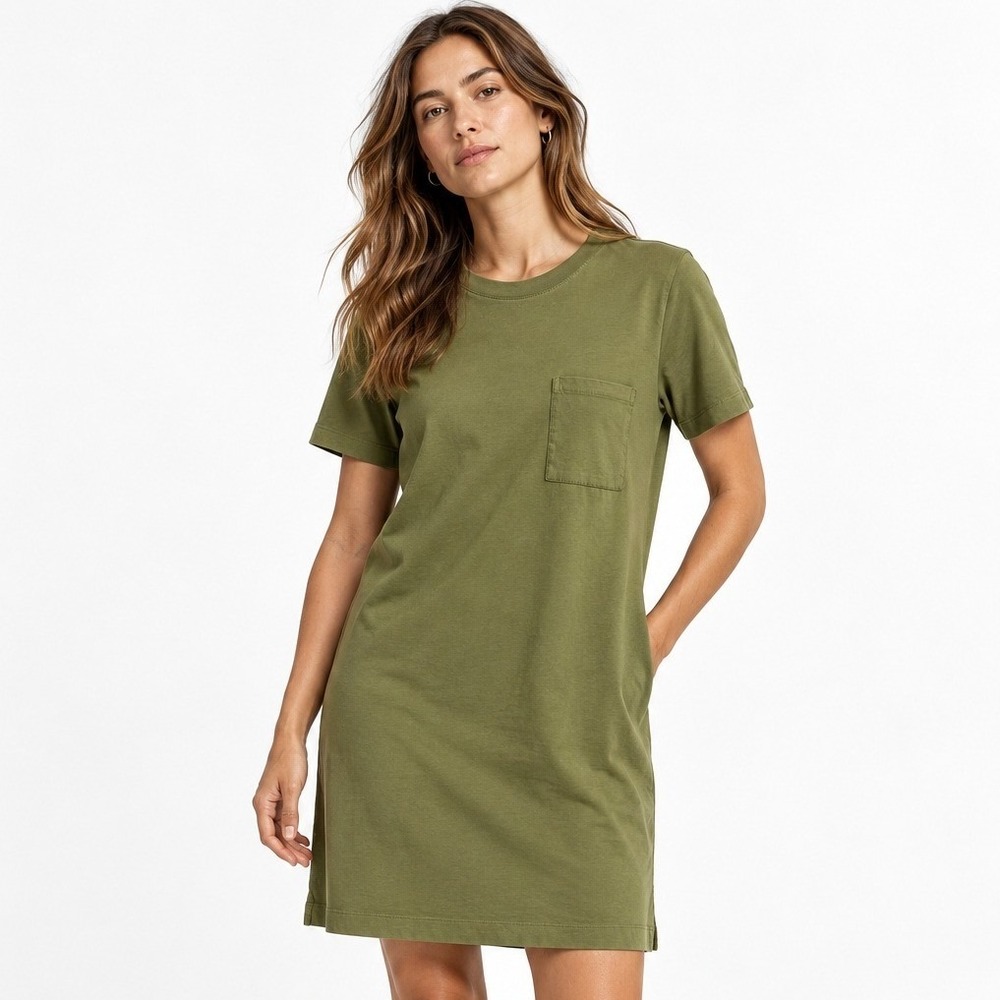 Everlane Womens Olive Green Cotton Short Sleeve Pocket T-Shirt Mini Dress Size M